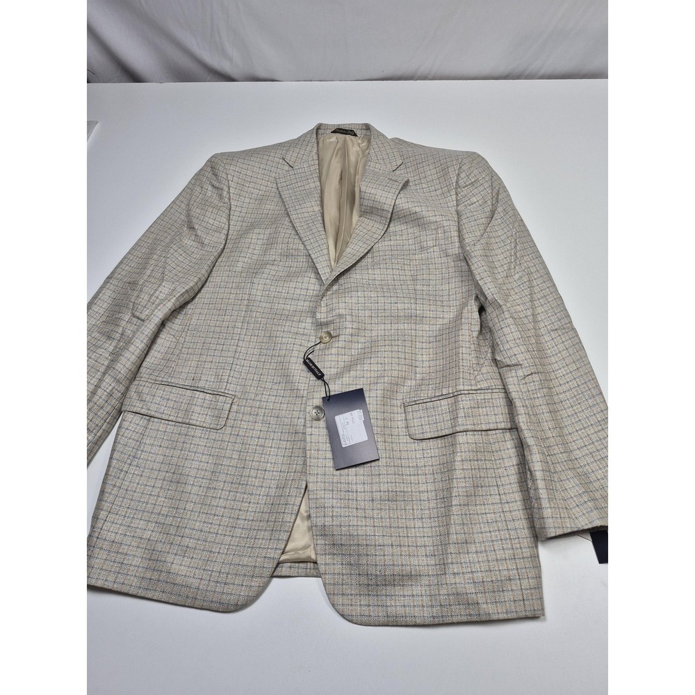 Roberto Zanieri Blazer Mens 44 Beige 100% Silk Check Tweed Sport Coat Italy NWT